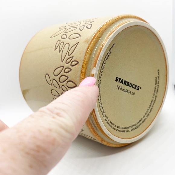 Starbucks Tan Mug With Brown Engraved Leaves - Picture 5 of 8